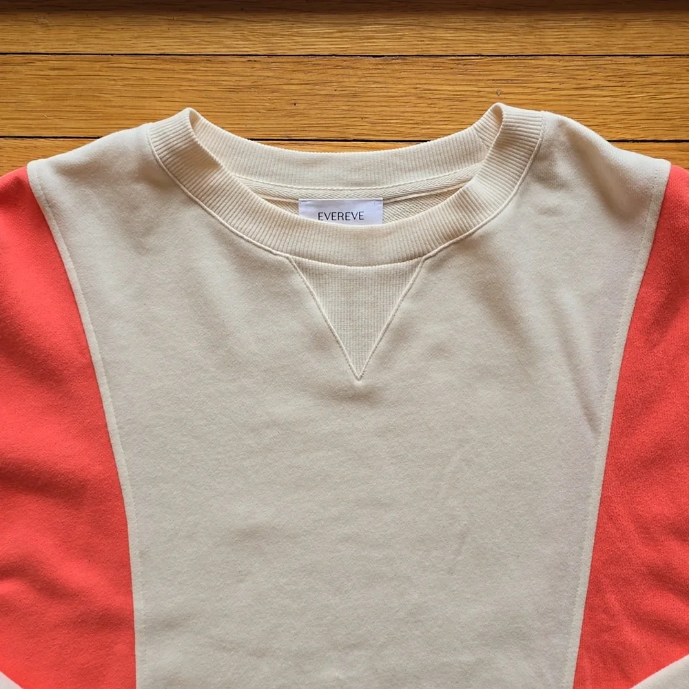 Evereve, Coral & Cream Colorblock Sweatshirt, Drop Shoulders, EUC, Women's S - Picture 4 of 12